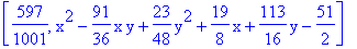 [597/1001, x^2-91/36*x*y+23/48*y^2+19/8*x+113/16*y-51/2]